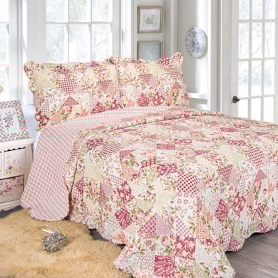 Kit Colcha Patchwork Casal 3 Peças Evoluition