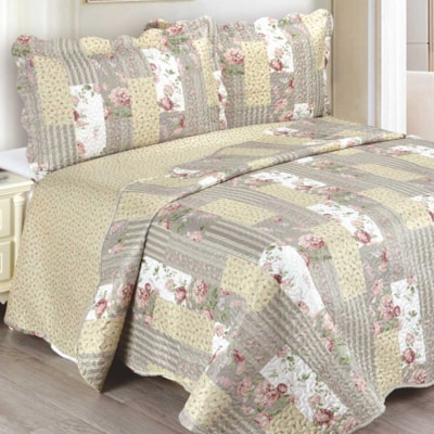 Kit Colcha Patchwork Casal 3 Peças Evoluition