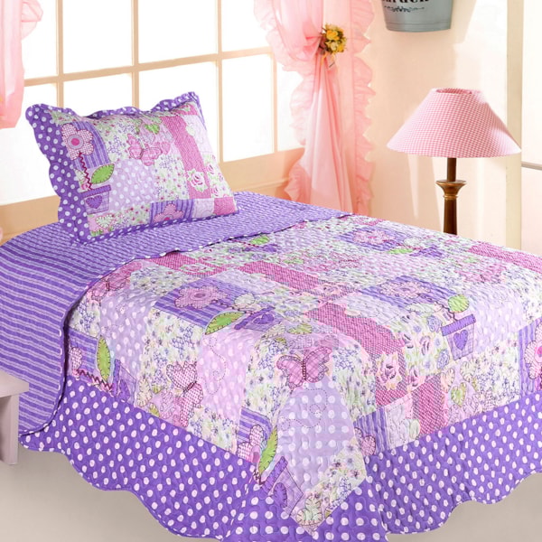 Kit Colcha Solteiro Dupla Face Happy Day com Viés Sultan - LILAS Kit Colcha Solteiro Dupla Face Happy Day com Viés Sultan - LILAS