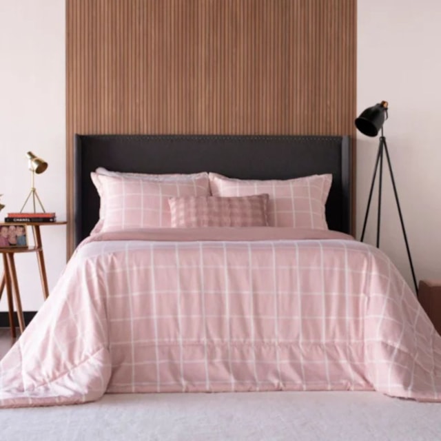 Kit Coordenado Casal 04 Peças Plume Gridde Dupla Face Chambrey Lavive - Rose
