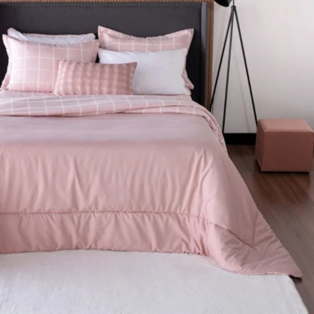 Kit Coordenado Casal 04 Peças Plume Gridde Dupla Face Chambrey Lavive - Rose