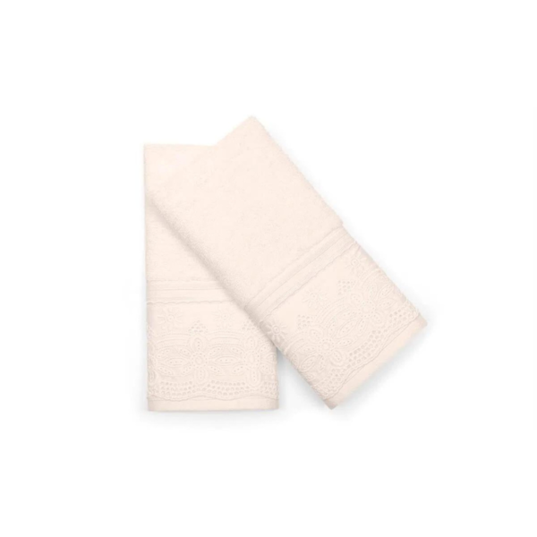 Kit Lavabo 02 Peças c/ Renda Cristal Luisa 100% Algodão Egípcio Bouton - Pérola Kit Lavabo 02 Peças c/ Renda Cristal Luisa 100% Algodão Egípcio Bouton - Pérola