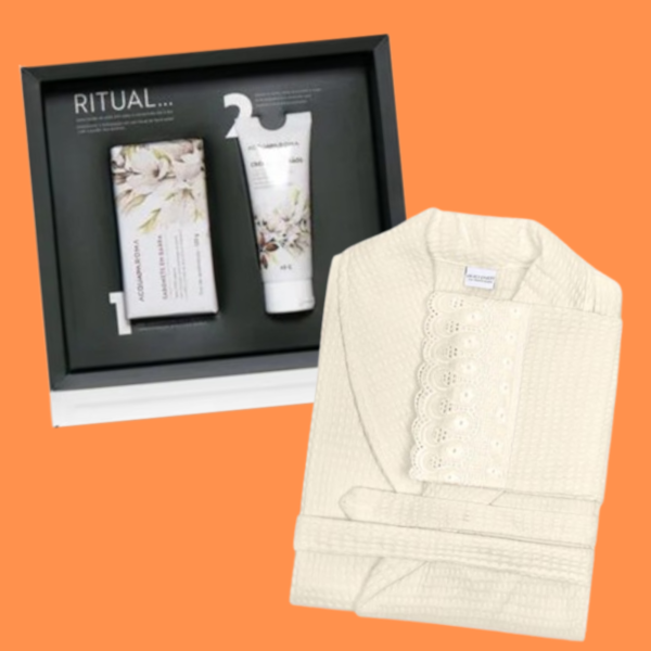 Kit Ritual de Hidratação Profunda + Roupão Cristal Renascença Marfim Kit Ritual de Hidratação Profunda + Roupão Cristal Renascença Marfim
