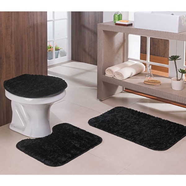 Kit Tapete de Banheiro 3 Peças Classic Charme - PRETO Kit Tapete de Banheiro 3 Peças Classic Charme - PRETO