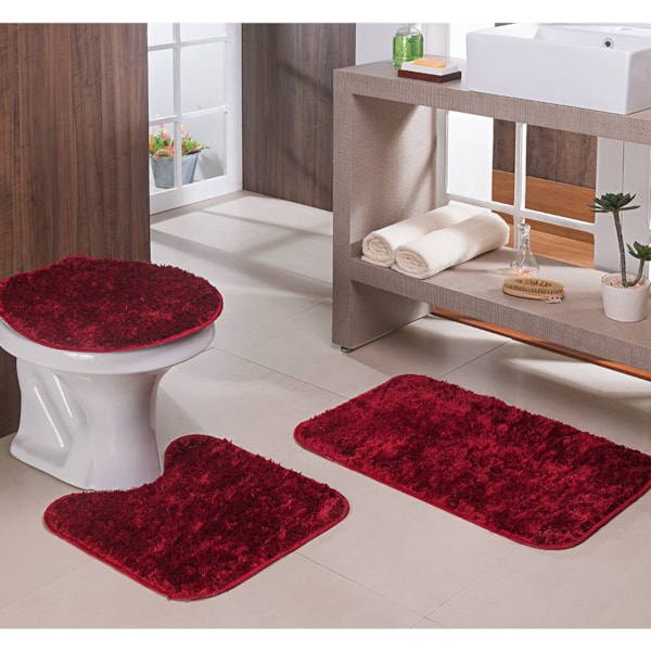 Kit Tapete de Banheiro 3 Peças Classic Charme - VERMELHO Kit Tapete de Banheiro 3 Peças Classic Charme - VERMELHO