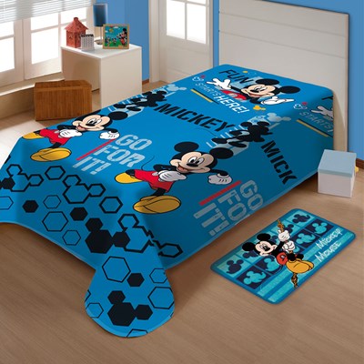 Manta Disney Soft Solteiro 1,50 x 2,00m Mickey Fun Jolitex - AZUL