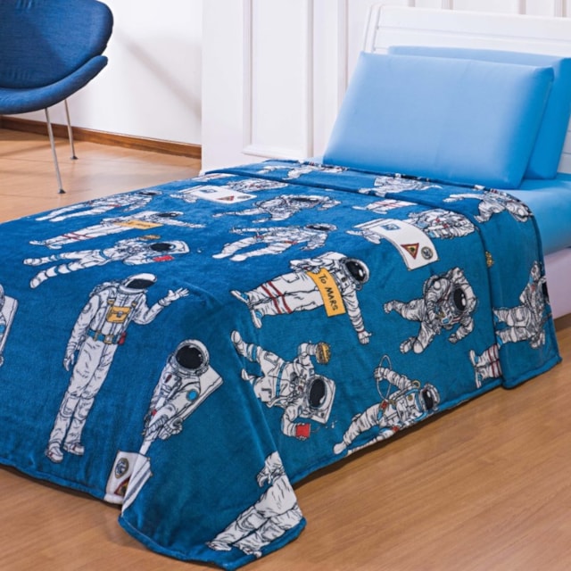 Manta Flannel Andreza infantil - Astronauta Marinho - Astronauta Marinho
