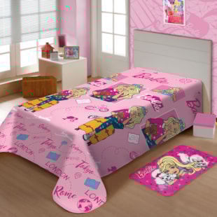 Manta Soft Solteiro 1,50 x 2,00m Jolitex  Barbie Viagens