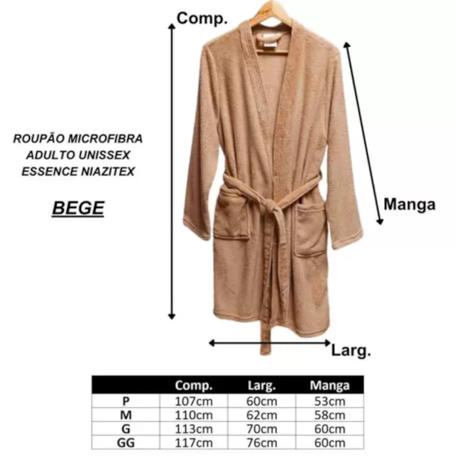 Roupão Essence Liso Bege Niazitex - (confira tamanhos)