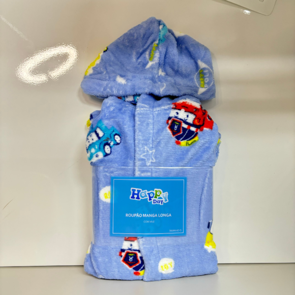 Roupão Infantil Manga Longa c/ Gola Xale Linha Happy Day Sultan - Carrinhos (confira tamanhos) Roupão Infantil Manga Longa c/ Gola Xale Linha Happy Day Sultan - Carrinhos (confira tamanhos)