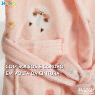 Roupão Infantil Manga Longa c/ Xale Linha Happy Day Sultan - Gatinhos (confira tamanhos)