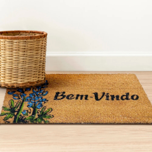 Tapete Capacho Bem -Vindo Fibra de Coco 40cm x 60cm Corttex – Flores Azuis