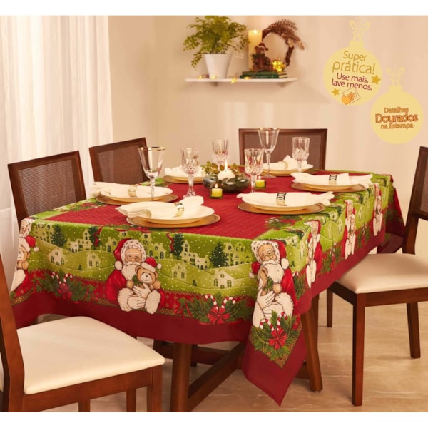 Toalha de Mesa Natal Quadrada 1,40m x 1,40m Super Pratica Lepper Toalha de Mesa Natal Quadrada 1,40m x 1,40m Super Pratica Lepper