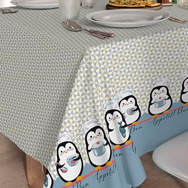 Toalha de Mesa Teka Quadrada 1,40m x 1,40m Teka - Pinguins