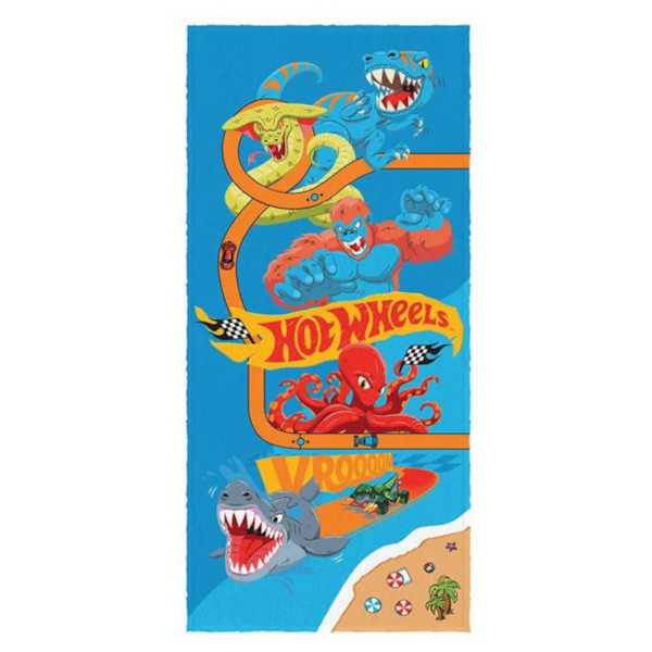 Toalha Felpuda de Banho Infantil Estampada  60cm x1,20cm Lepper - Hot Wheels Mar