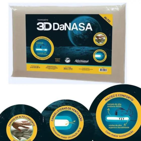 Travesseiro 3D DaNasa Alto 50cm x 70cm - Duoflex Travesseiro 3D DaNasa Alto 50cm x 70cm - Duoflex