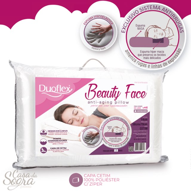 Travesseiro Beauty Face Anti- Rugas Pillow 50cm x 70cm - Duoflex
