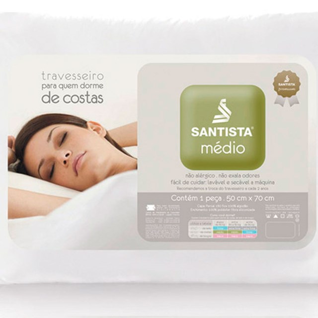 Travesseiro Médio para Quem Dorme de Costas Santista - BRANCO
